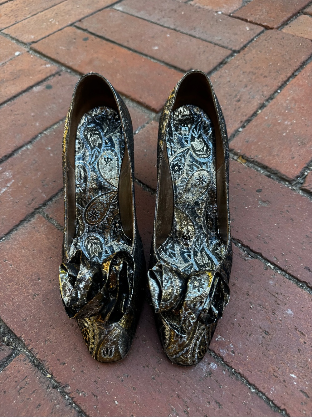 60s Vintage Mod Brocade Pumps Sz 6.5 - Picture 2 of 8